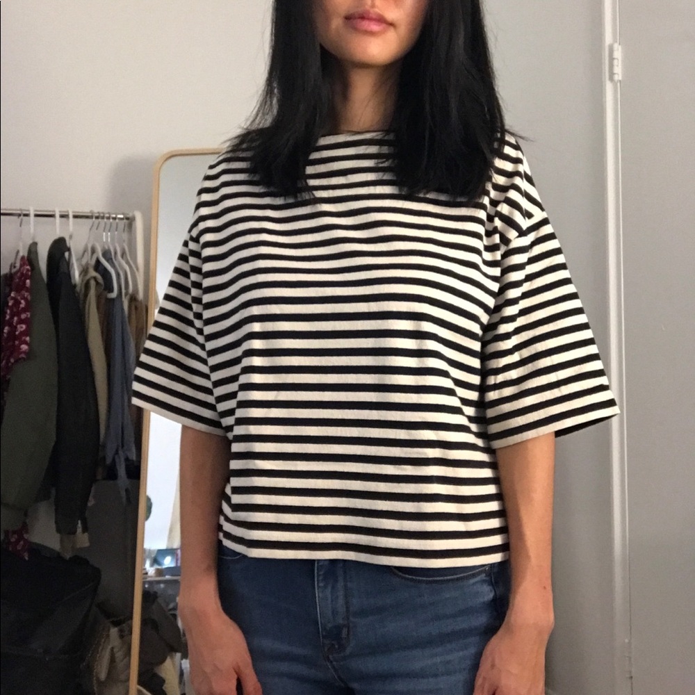 Striped boatneck shirt top